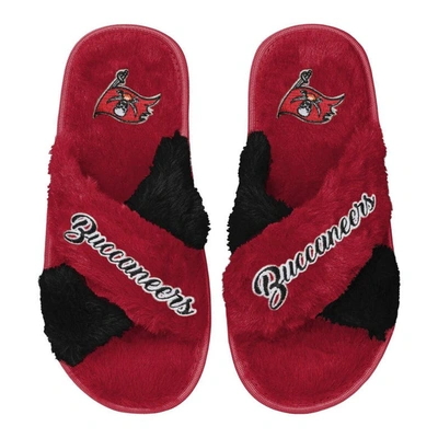 Foco Red Tampa Bay Buccaneers Two-tone Crossover Faux Fur Slide Slippers