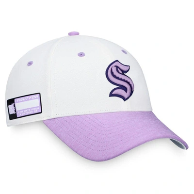 Fanatics Branded White/purple Seattle Kraken 2022 Hockey Fights Cancer Authentic Pro Snapback Hat In White,purple