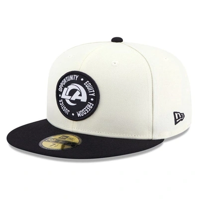 New Era Men's  Cream And Black Los Angeles Rams 2022 Inspire Change 59fifty Fitted Hat In Cream,black
