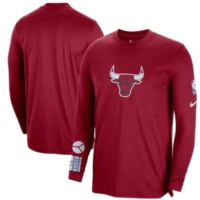 Nike Men's  Red Chicago Bulls 2022/23 City Edition Pregame Warmup Long Sleeve Shooting Shirt