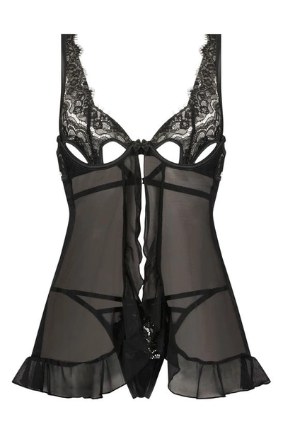 Hunkemoller Seraphina Lace Non Padded Underwired Babydoll And Thong Set In Black