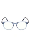 Tom Ford 50mm Blue Light Blocking Glasses In Shiny Blue