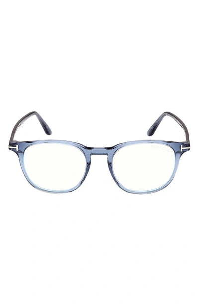 Tom Ford 50mm Blue Light Blocking Glasses In Shiny Blue