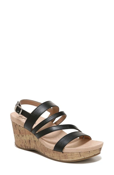 Lifestride Discover Wedge Sandal In Black Faux Leather