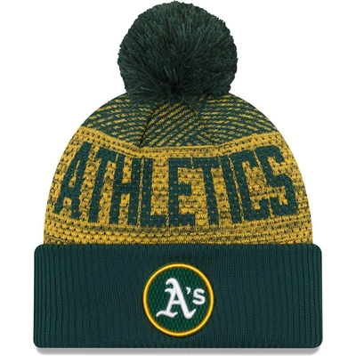 New Era Green Oakland Athletics Authentic Collection Sport Cuffed Knit Hat With Pom
