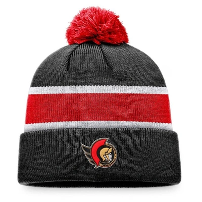 Fanatics Branded Black/red Ottawa Senators Breakaway Cuffed Knit Hat With Pom In Black,red