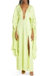 Cult Gaia Winona Long Sleeve Satin Crepe Gown In Mantis