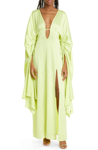 Cult Gaia Winona Long Sleeve Satin Crepe Gown In Mantis