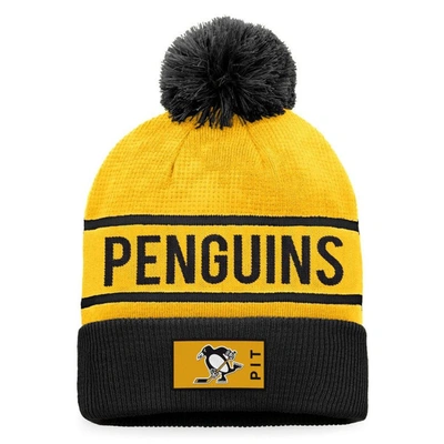 Fanatics Branded Gold/black Pittsburgh Penguins Authentic Pro Alternate Logo Cuffed Knit Hat With Po In Gold,black