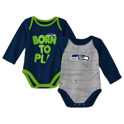 Outerstuff Babies' Newborn & Infant College Navy/heathered Gray Seattle Seahawks Born To Win Two-pack Long Sleeve Bodys
