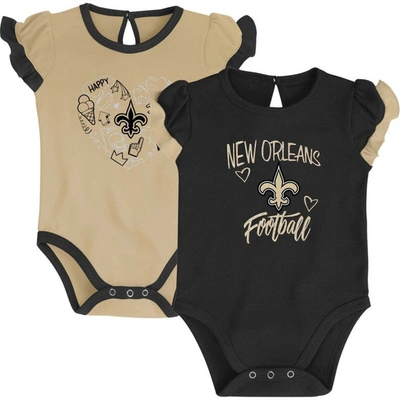 Outerstuff Babies' Newborn And Infant Boys And Girls Black, Vegas Gold New Orleans Saints Too Much Love Two-piece Bodys In Black,vegas Gold