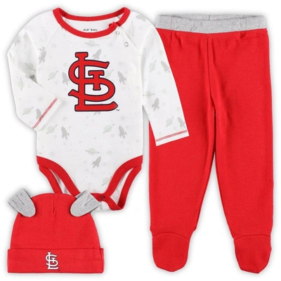 Outerstuff Babies' Newborn & Infant Red/white St. Louis Cardinals Dream Team Bodysuit Hat & Footed Trousers Set