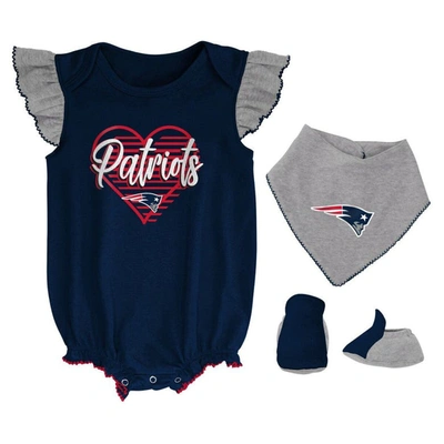 Outerstuff Babies' Girls Newborn & Infant Navy/heathered Gray New England Patriots All The Love Bodysuit Bib & Booties