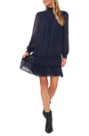 Cece Smocked Mock-neck Dress In Rich Black