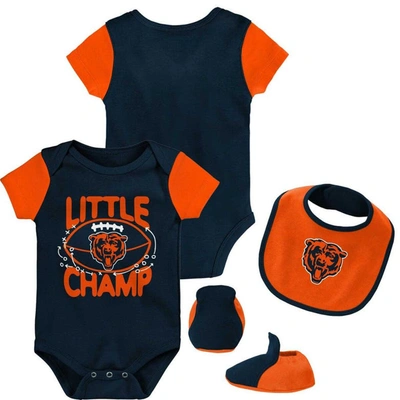 Outerstuff Babies' Newborn And Infant Boys And Girls Navy, Orange Chicago Bears Little Champ Three-piece Bodysuit Bib A