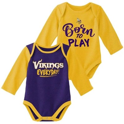 Outerstuff Babies' Unisex Newborn Infant Gold And Purple Minnesota Vikings Little Player Long Sleeve 2-pack Bodysuit Se In Gold,purple