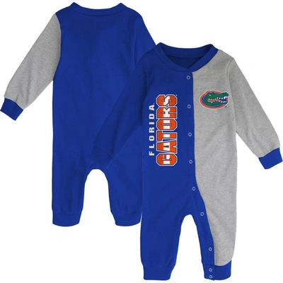 Outerstuff Babies' Infant Boys And Girls Royal, Heather Gray Florida Gators Halftime Two-tone Sleeper In Royal,heather Gray