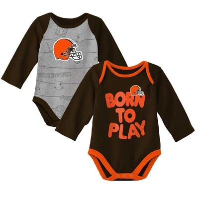 Outerstuff Babies' Newborn & Infant Brown/heathered Grey Cleveland Browns Born To Win Two-pack Long Sleeve Bodysuit Set