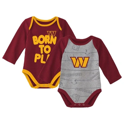 Outerstuff Babies' Newborn & Infant Burgundy/heathered Gray Washington Commanders Born To Win Two-pack Long Sleeve Body