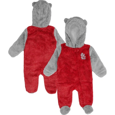 Outerstuff Babies' Newborn And Infant Boys And Girls Red, Gray St. Louis Cardinals Game Nap Teddy Fleece Bunting Full-z In Red,gray