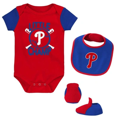 Outerstuff Babies' Newborn And Infant Boys And Girls Red, Royal Philadelphia Phillies Little Champ Three-pack Bodysuit In Red,royal
