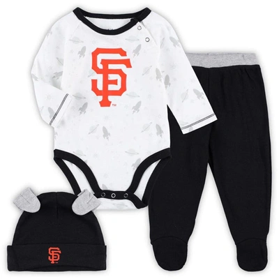 Outerstuff Babies' Newborn And Infant Boys And Girls Black, White San Francisco Giants Dream Team Bodysuit, Hat And Foo In Black,white