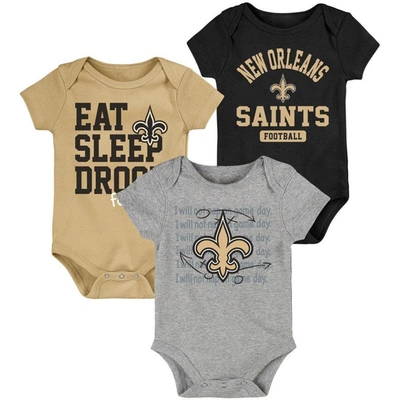 Outerstuff Babies' Newborn & Infant Black/gold New Orleans Saints Eat Sleep Drool Football Three-piece Bodysuit Set