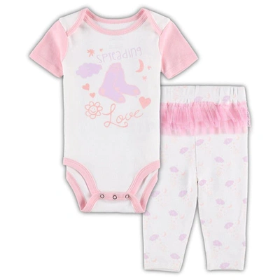 Outerstuff Babies' Newborn And Infant Boys And Girls White And Pink Boston Red Sox Spreading Love Bodysuit And Tutu Wit In White,pink