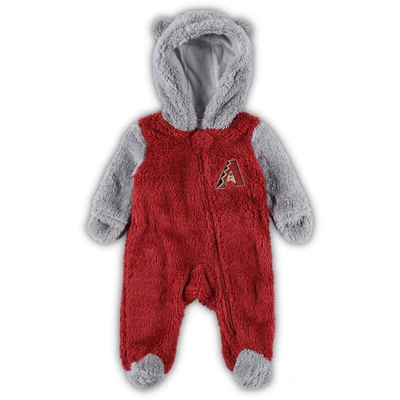 Outerstuff Babies' Newborn And Infant Boys And Girls Red, Gray Atlanta Falcons Game Nap Teddy Fleece Bunting Full-zip S In Red,gray