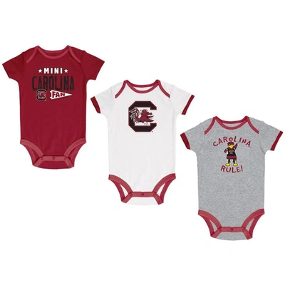 Champion Babies' Newborn & Infant  Garnet/heather Gray/white South Carolina Gamecocks Three-pack Bodysuit Set In Garnet,heather Gray,white