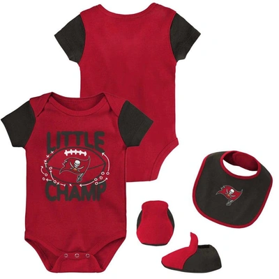 Outerstuff Babies' Newborn And Infant Boys And Girls Red, Black Tampa Bay Buccaneers Little Champ Three-piece Bodysuit