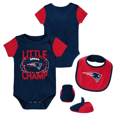 Outerstuff Babies' Newborn And Infant Boys And Girls Navy, Red New England Patriots Little Champ Three-piece Bodysuit B In Navy,red