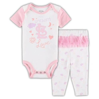 Outerstuff Babies' Newborn & Infant White/pink St. Louis Cardinals Spreading Love Bodysuit & Tutu With Leggings Set