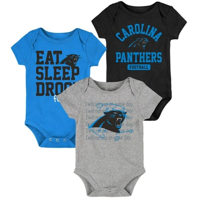 Outerstuff Babies' Newborn And Infant Boys And Girls Black, Blue Carolina Panthers Eat Sleep Drool Football Three-pack In Black,blue