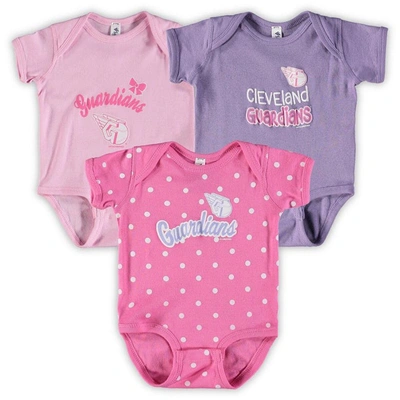 Soft As A Grape Babies' Infant Boys And Girls  Pink, Purple Cleveland Guardians 3-pack Rookie Bodysuit Set In Pink,purple