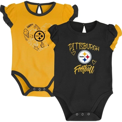 Outerstuff Baby Boys And Girls Black, Gold Pittsburgh Steelers Too Much Love Two-piece Bodysuit Set In Black,gold