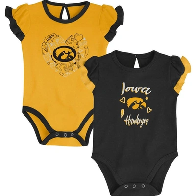 Outerstuff Kids' Girls Newborn & Infant Black/gold Iowa Hawkeyes Too Much Love Two-piece Bodysuit Set