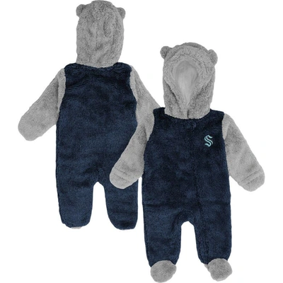 Outerstuff Babies' Newborn And Infant Boys And Girls Navy Seattle Kraken Game Nap Teddy Fleece Bunting Full-zip Sleeper