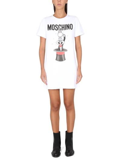 Moschino Bugs Bunny Cotton Graphic T-shirt Dress In White