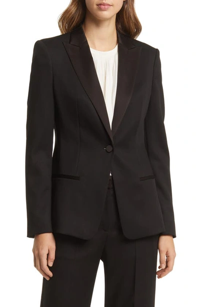 Hugo Boss Notched Collar One Button Blazer In Black