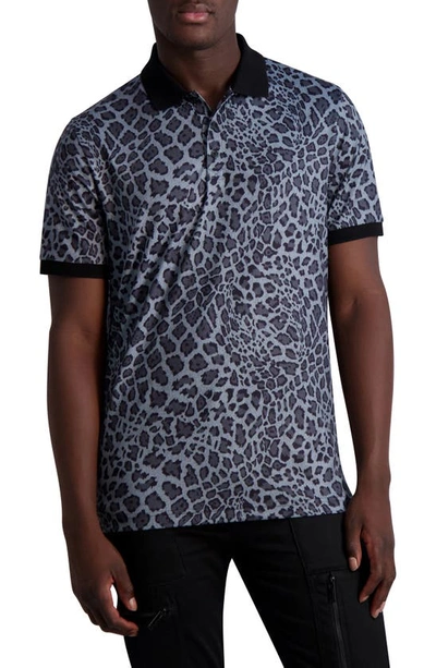 Karl Lagerfeld Cheetah Print Polo Shirt In Grey
