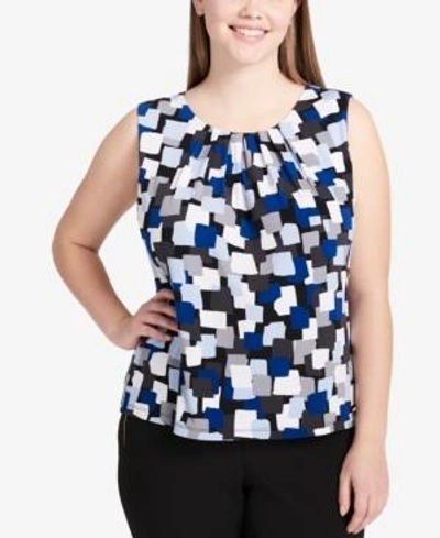 Calvin Klein Plus Size Printed Pleated Shell In Serene Multi