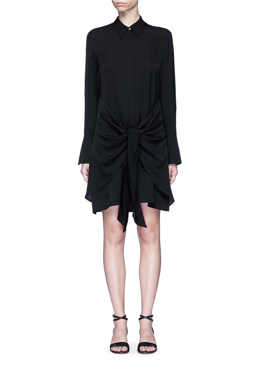 Theory Talbilla Knotted Silk Crepe De Chine Shirt Dress In Black | ModeSens