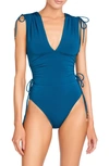 Robin Piccone Aubrey V-neck One-piece Swimsuit In Pacific