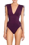 Robin Piccone Aubrey V-neck One-piece Swimsuit In Plum