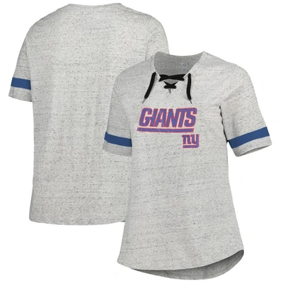 Profile Heather Gray New York Giants Plus Size Lace-up V-neck T-shirt