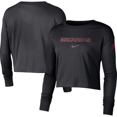 Nike Black Arkansas Razorbacks 2-hit Cropped Long Sleeve Logo T-shirt