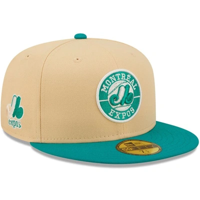 New Era Men's  Natural, Teal Montreal Expos Cooperstown Collection Mango Forest 59fifty Fitted Hat In Natural,teal