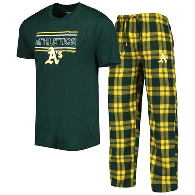 Concepts Sport Men's  Green And Gold Oakland Athletics Badge T-shirt And Pants Sleep Set In Green,gold