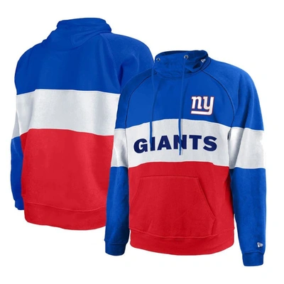 New Era Red/royal New York Giants Big & Tall Current Colorblock Raglan Fleece Pullover Hoodie